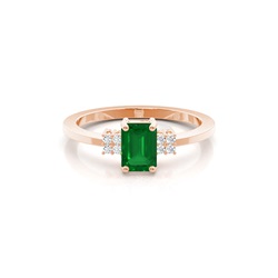 Diamond Side Stone Emerald Shaped Emerald Engagement Ring