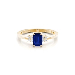 Diamond Side Stone Blue Sapphire Emerald Engagement Ring
