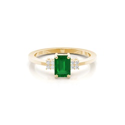 Diamond Side Stone Emerald Shaped Emerald Engagement Ring