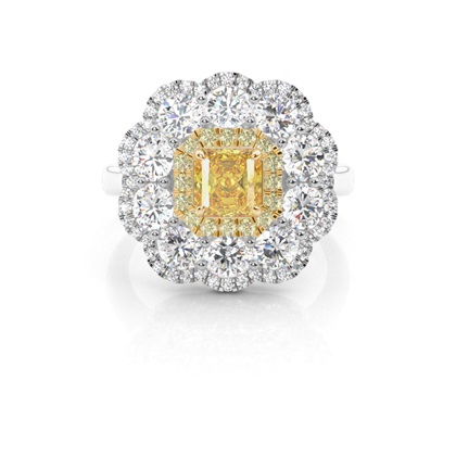4 Prong Yellow Diamond Halo Engagement Ring