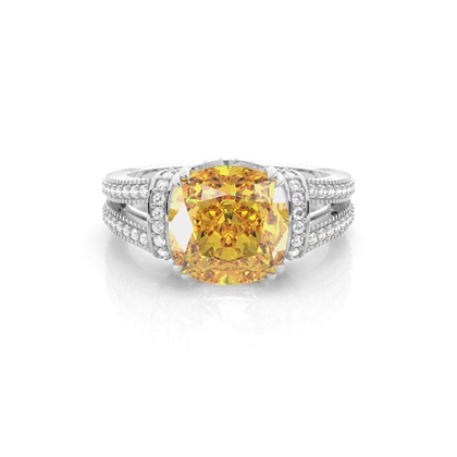 Prong Set Yellow Diamond Side Stone  Engagement Ring