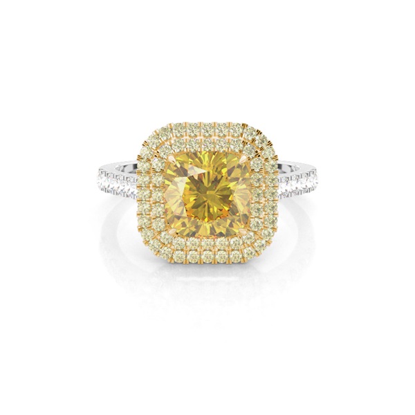 White Gold Halo Yellow Diamond Engagement Ring