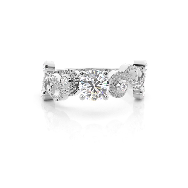 Round Side Stone Diamond Engagement Ring