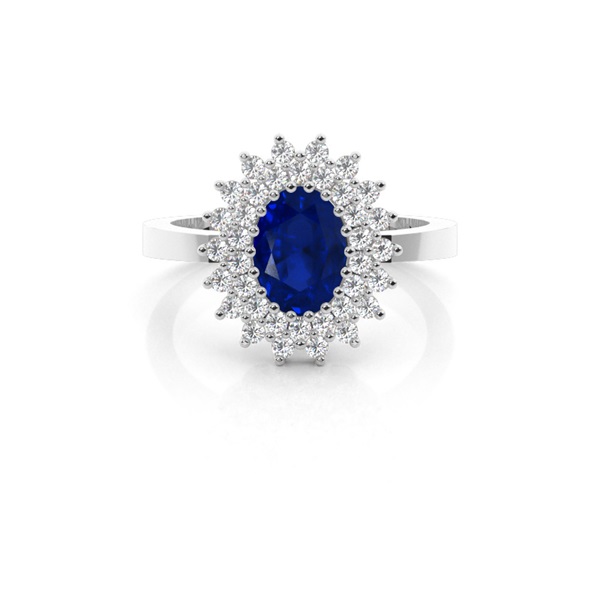 Prong Blue Sapphire Oval Halo Ring