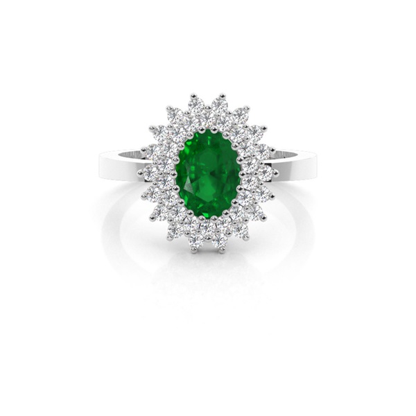 Prong Emerald Oval Halo Ring