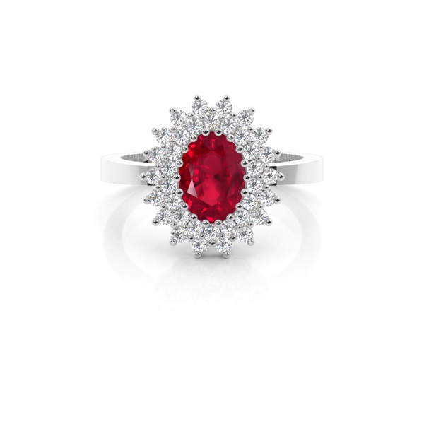 Prong Ruby Oval Halo Ring