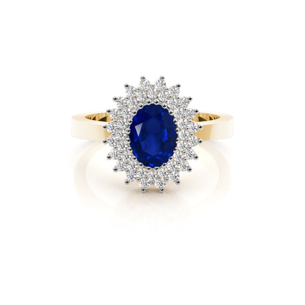 Prong Blue Sapphire Oval Halo Ring