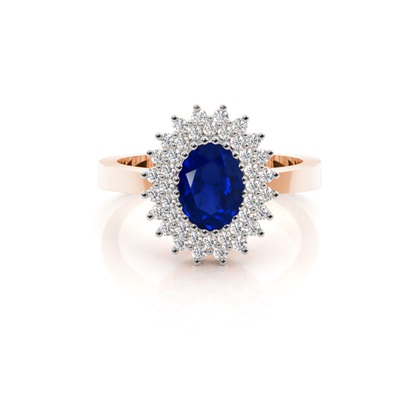 Prong Blue Sapphire Oval Halo Ring
