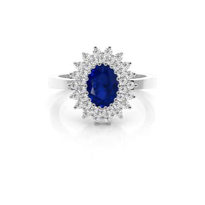 Prong Blue Sapphire Oval Halo Ring