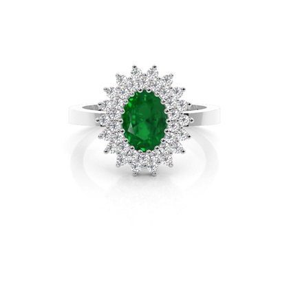 Prong Emerald Oval Halo Ring