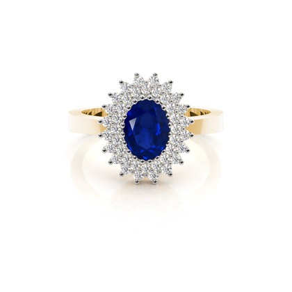Prong Blue Sapphire Oval Halo Ring