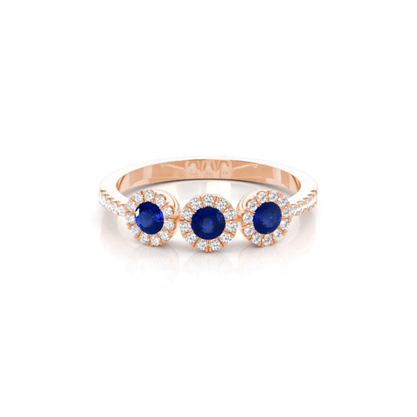 Full Bezel Setting Round Three Stone Blue Sapphire Ring