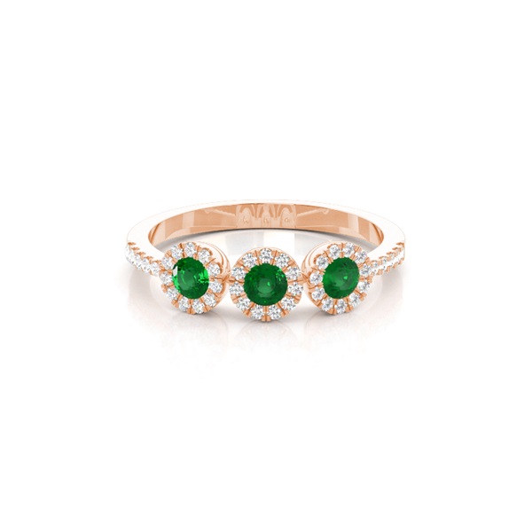Full Bezel Setting Round Three Stone Emerald Ring