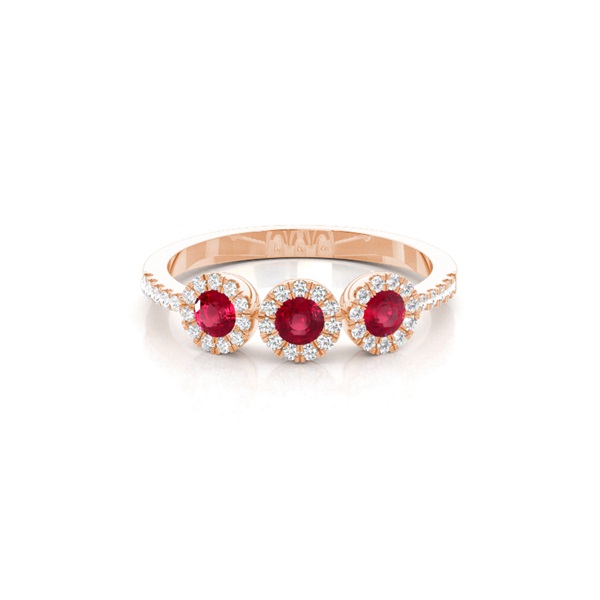 Full Bezel Setting Round Three Stone Ruby Ring
