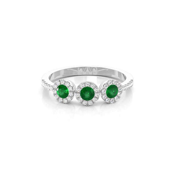 Full Bezel Setting Round Three Stone Emerald Ring