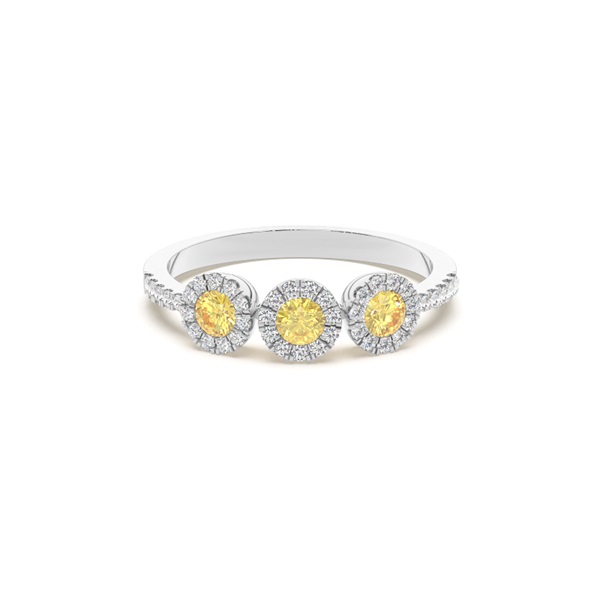Bezel Setting Yellow Diamond Three Stone Ring