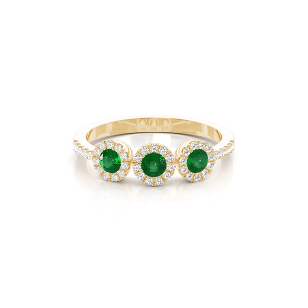 Full Bezel Setting Round Three Stone Emerald Ring