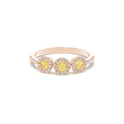 Bezel Setting Yellow Diamond Three Stone Ring