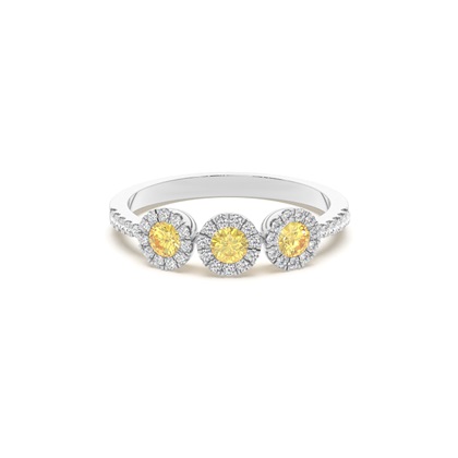 Bezel Setting Yellow Diamond Three Stone Ring