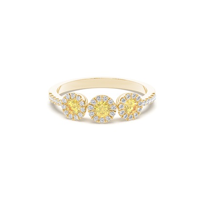 Bezel Setting Yellow Diamond Three Stone Ring