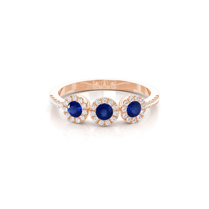 Full Bezel Setting Round Three Stone Blue Sapphire Ring