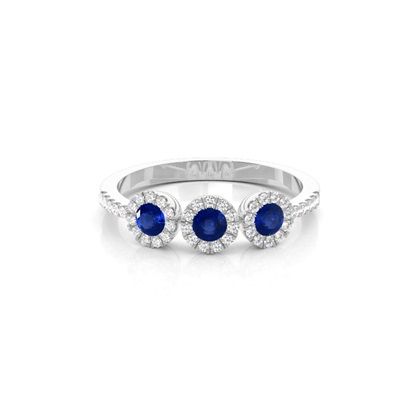 Full Bezel Setting Round Three Stone Blue Sapphire Ring