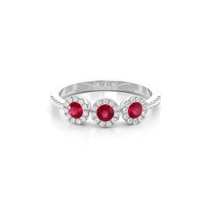Full Bezel Setting Round Three Stone Ruby Ring