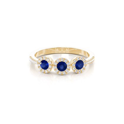 Full Bezel Setting Round Three Stone Blue Sapphire Ring