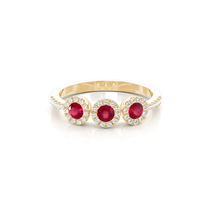 Round Yellow Gold Gemstone Diamond Rings