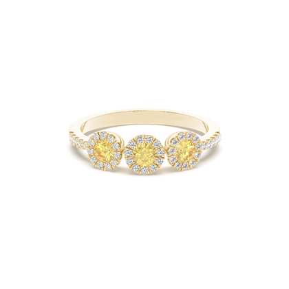 Bezel Setting Yellow Diamond Three Stone Ring