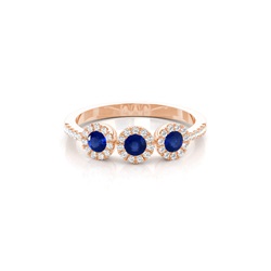Full Bezel Setting Round Three Stone Blue Sapphire Ring