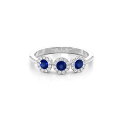 Volle Lünette Einstellung Runde drei Stone Blue Sapphire Ring