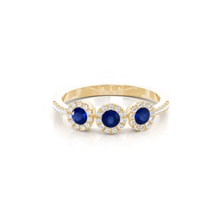 Full Bezel Setting Round Three Stone Blue Sapphire Ring