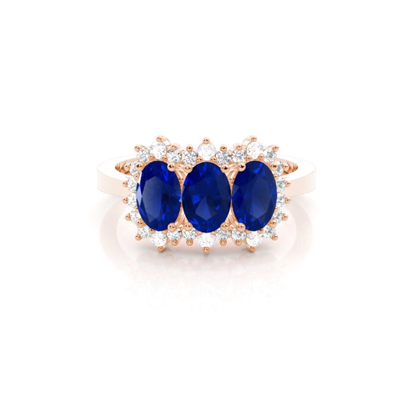 4 Prong Setting Oval Three Stone Blue Sapphire Ring
