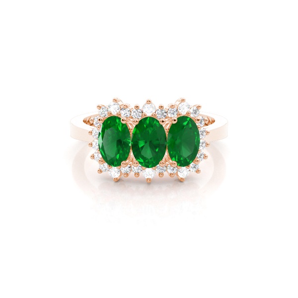 4 Prong Setting Oval Three Stone Emerald Ring