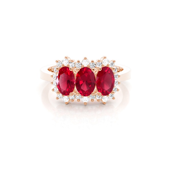 4 Prong Setting Oval Three Stone Ruby Ring