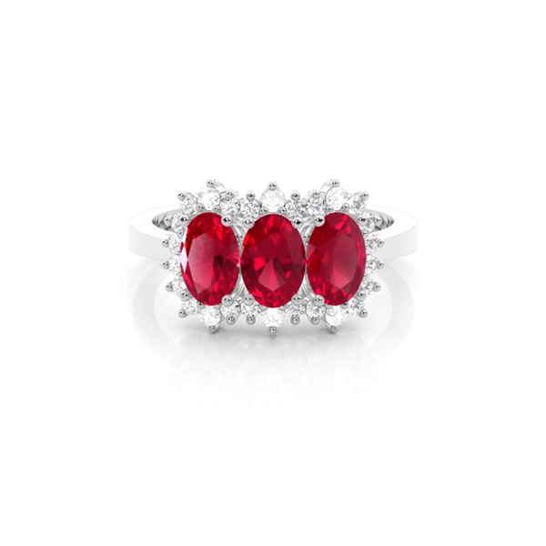 4 Prong Setting Oval Three Stone Ruby Ring