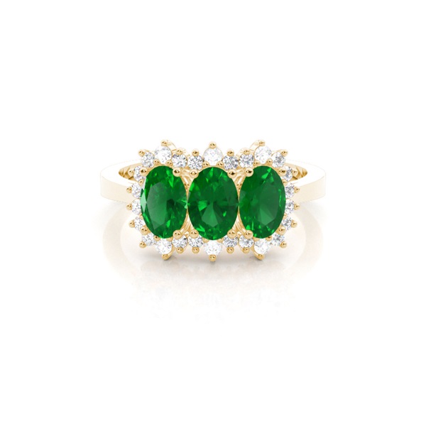 4 Prong Setting Oval Three Stone Emerald Ring