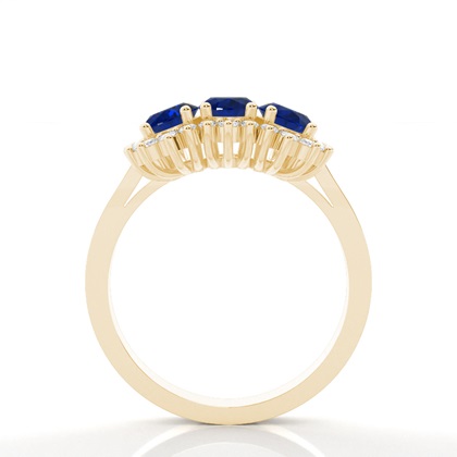 Ovaler dreisteiniger blauer Saphirring in 4 Krappenfassung