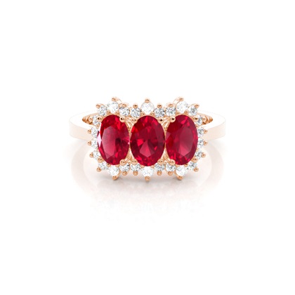 4 Prong Setting Oval Three Stone Ruby Ring