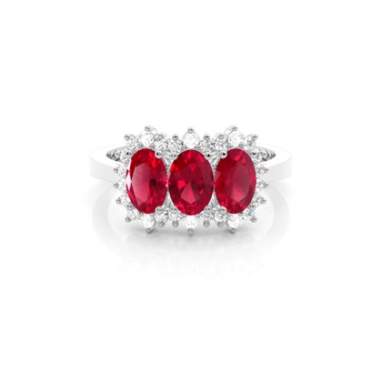 4 Prong Setting Oval Three Stone Ruby Ring
