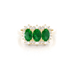 4 Prong Setting Oval Three Stone Emerald Ring