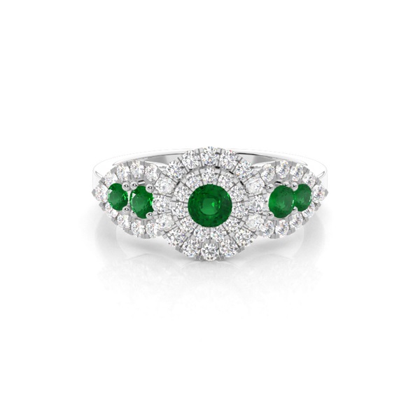 Prong Round Cluster Emerald Ring