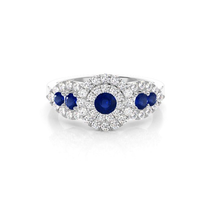 Prong Round Cluster Blue Sapphire Ring