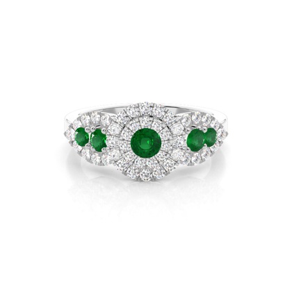 Prong Round Cluster Emerald Ring