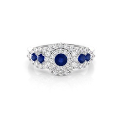 Prong Round Cluster Blue Sapphire Ring