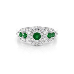 Prong Round Cluster Emerald Ring