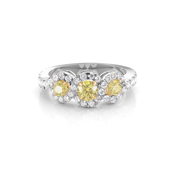 Three Stone Yellow Diamond Engagement Ring