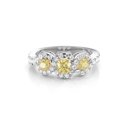 Three Stone Yellow Diamond Engagement Ring