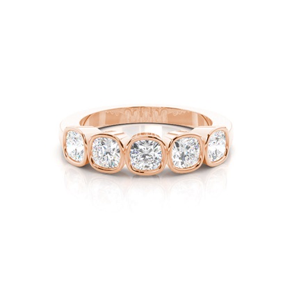 Cushion Rose Gold 5 Stone Diamond Rings